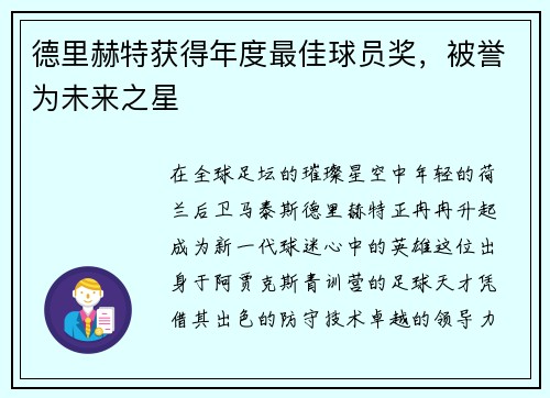 德里赫特获得年度最佳球员奖，被誉为未来之星