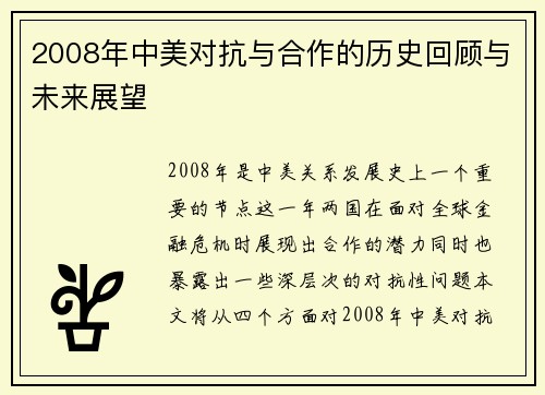 2008年中美对抗与合作的历史回顾与未来展望